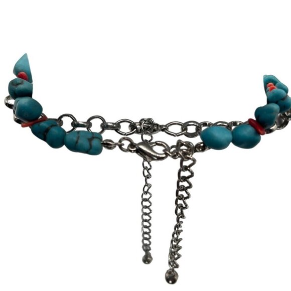 Vintage Turquoise & Silver Statement Necklace Bracelet Set Southwest Boho Coral - Picture 5 of 7